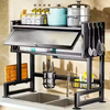 Custom Multi-Functional Double Kitchen Storage Rack Iron Sliding Organizer Cabinet Door Sink Dish Tray Counter Top Drain Rack