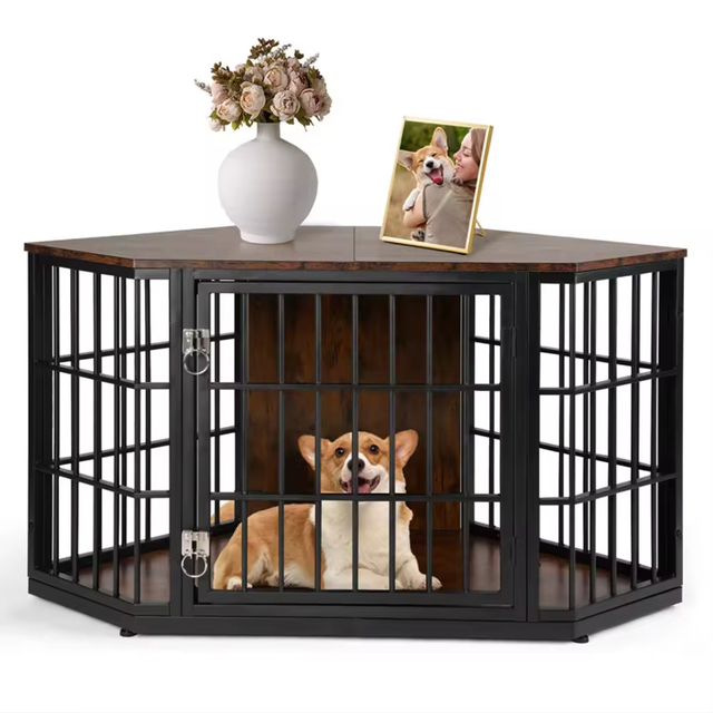 ODM&OEM Dog Crate Furniture Corner Heavy Duty Dog Kennel Metal Wood End Table Vintage Decorative Pet Crates Movable Sustainable