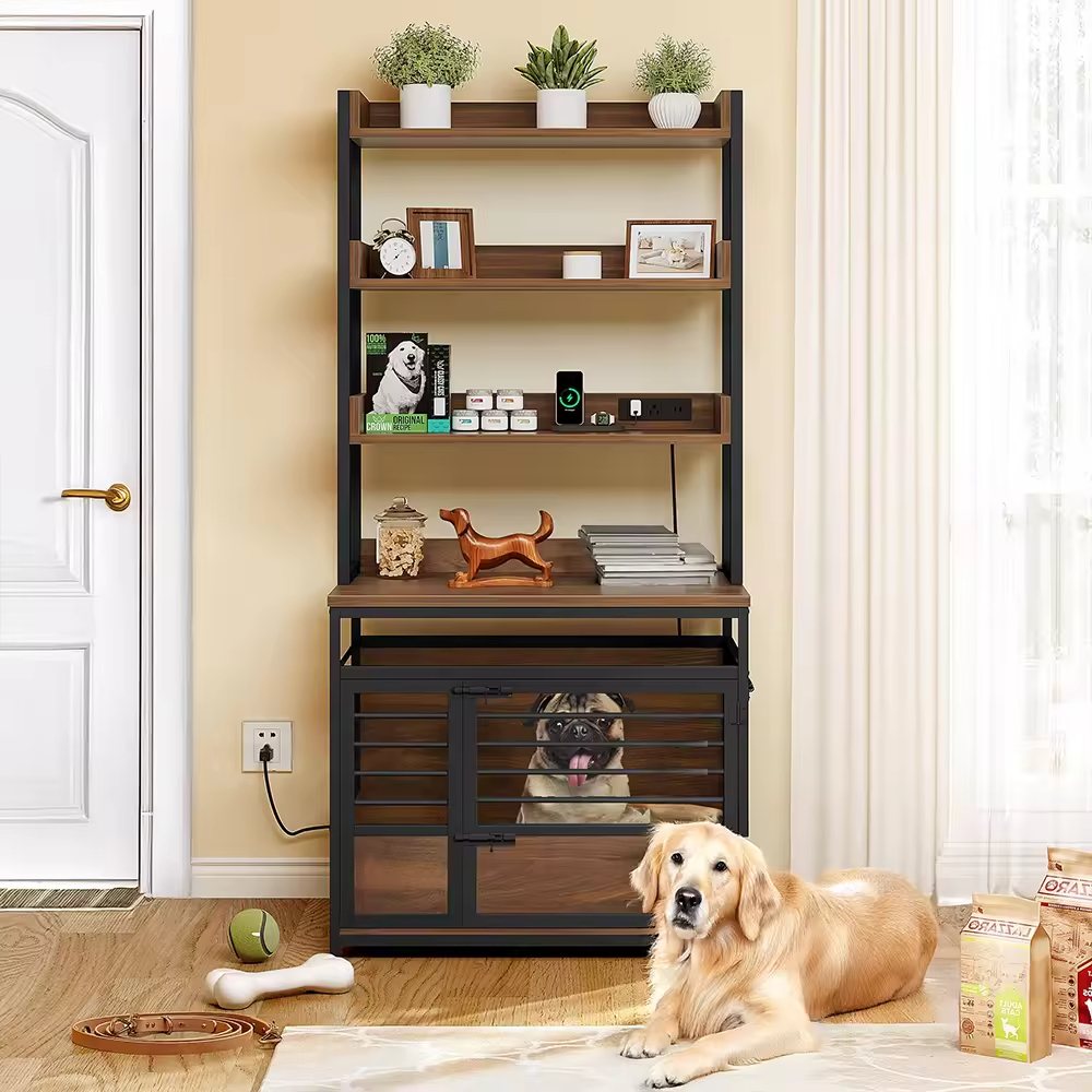 OEM&ODM Wood and Metal Pet Crate with Tray Handle Dog Kennels Large Dog Cage Panels for Dog Crate