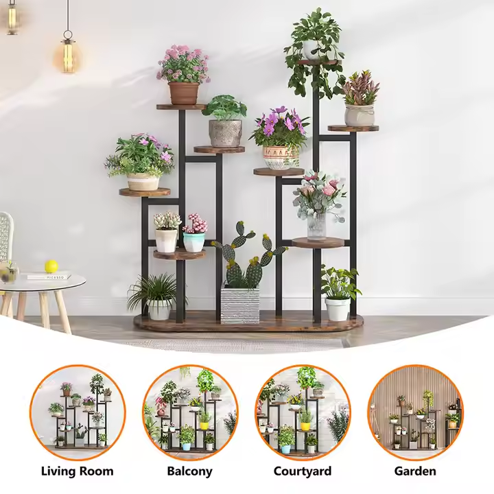 Customized Black Indoor Plant Stand Multi-Tier Metal Flower Bonsai Pots Display Rack Powder Coated Multi-Purpose Stand