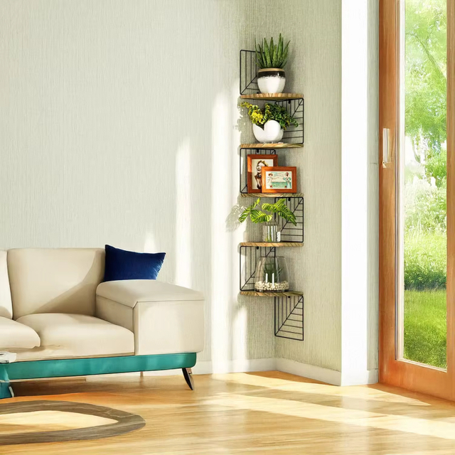 Factory Customize Easy-install Metal Wood Multifunctional Adjustable Wall Floating Bookcase Shelf Plant Stand Living Room