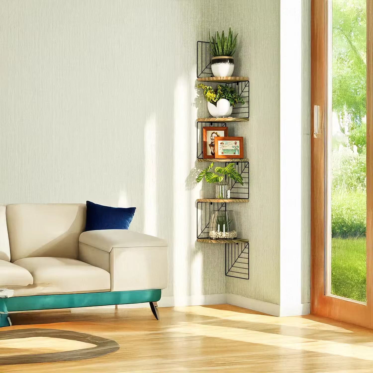 Factory Customize Easy-install Metal Wood Multifunctional Adjustable Wall Floating Bookcase Shelf Plant Stand Living Room