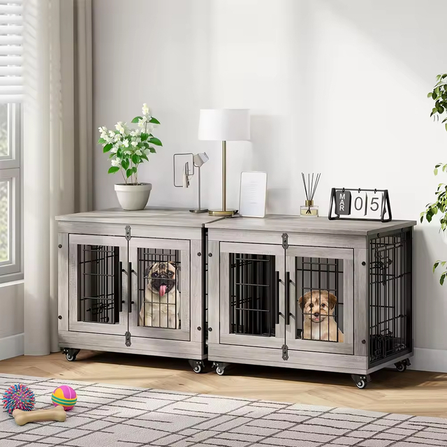 OEM&ODM Steel and Wood Large 32.5"L X 22.1"W X 25.2"H Dog Cage Metal Kennels Backyard Stackable Dog Cage Panels for Dog Crate