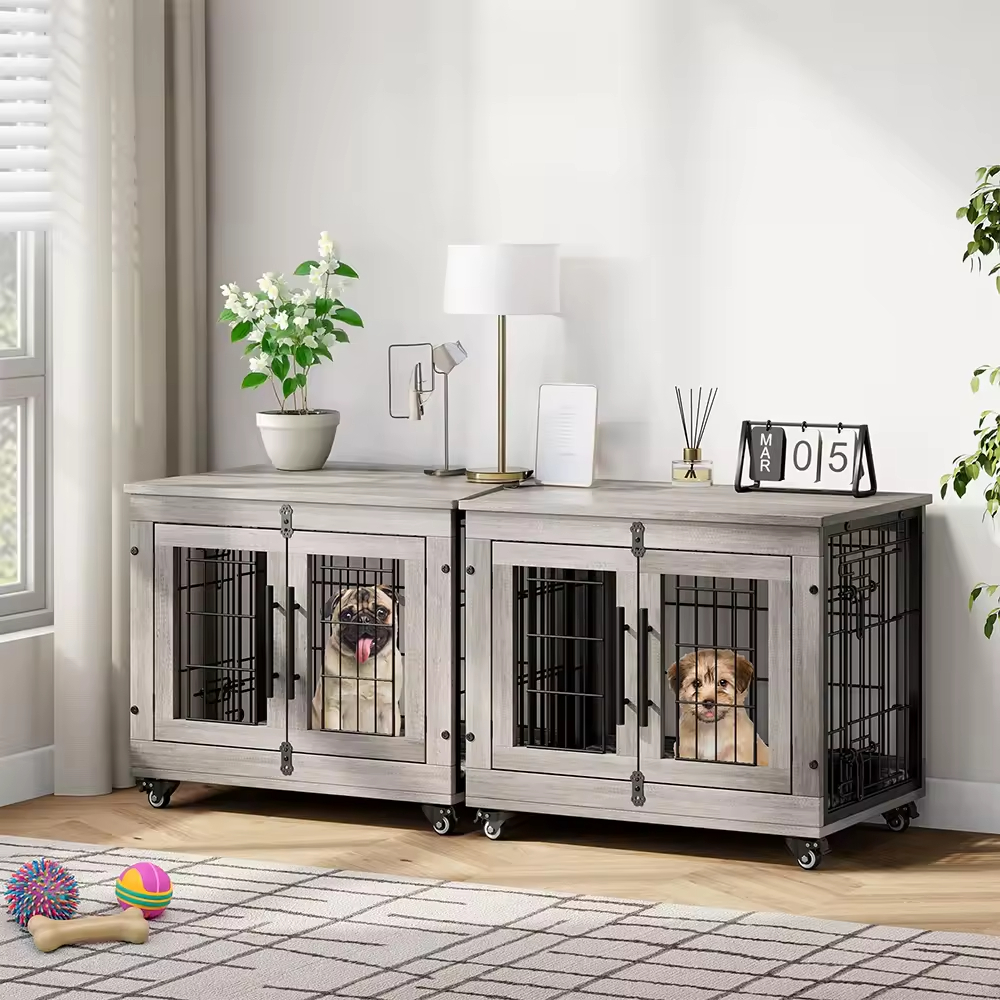 OEM&ODM Steel and Wood Large 32.5"L X 22.1"W X 25.2"H Dog Cage Metal Kennels Backyard Stackable Dog Cage Panels for Dog Crate