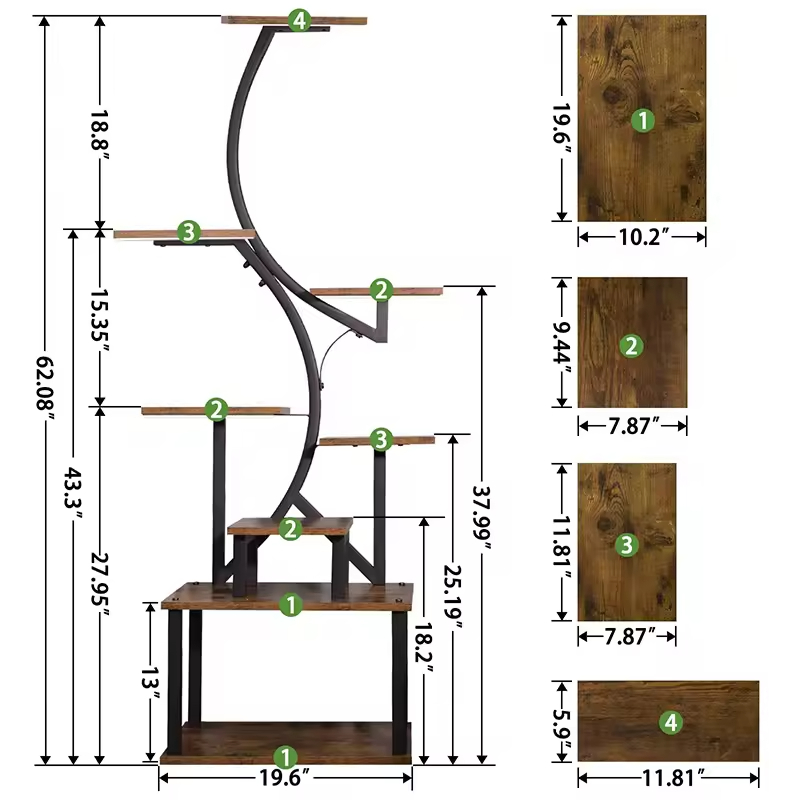 Customized 7-Tiered Indoor Tall Plant Stand Gold Finish 7-Drawer Storage OEM Customizable Metal Tree Shape Flower Pots Planters