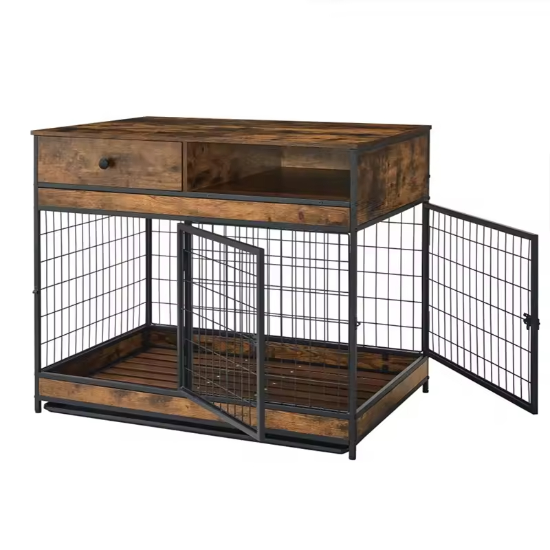Factory Custom Modern Dog Crate Furniture Drawers Double Doors 3-Tier Durable Dog Cage End Table Folding Strong Load-Bearing