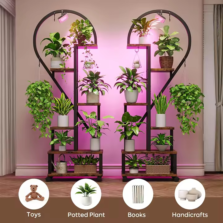 Single Tiered Metal Wood Wall Mounted Multifunctional Plant Stand Grow Lights Rectangle Shape Plant Rack Bookcases Bookshelves
