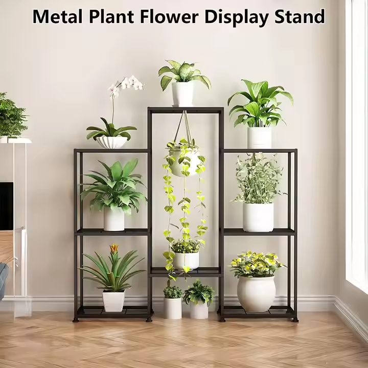Customized Modern Black Wood Metal Plant Stand Tall Indoor Multi-Tiered Pot Stand for Living Elegant Indoor Garden Accessory