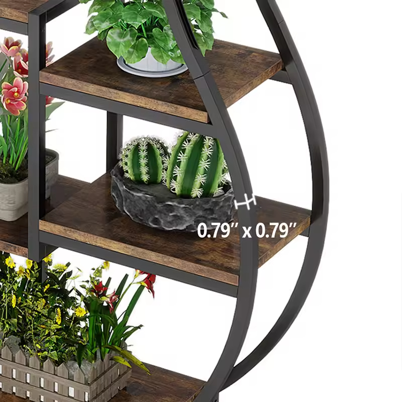 Factory Custom Multi-tier Plant Stands with Hanger Powder Coated Wood & Metal Modern Design for Indoor Home Decoration