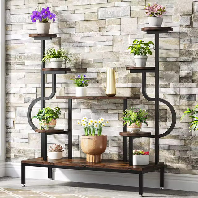 OEM & ODM Large Tall 8-Tier Metal Indoor Plant Stand Wood Ladder Holder with Flower Rack for Living Room Bookcases & Bookshelves