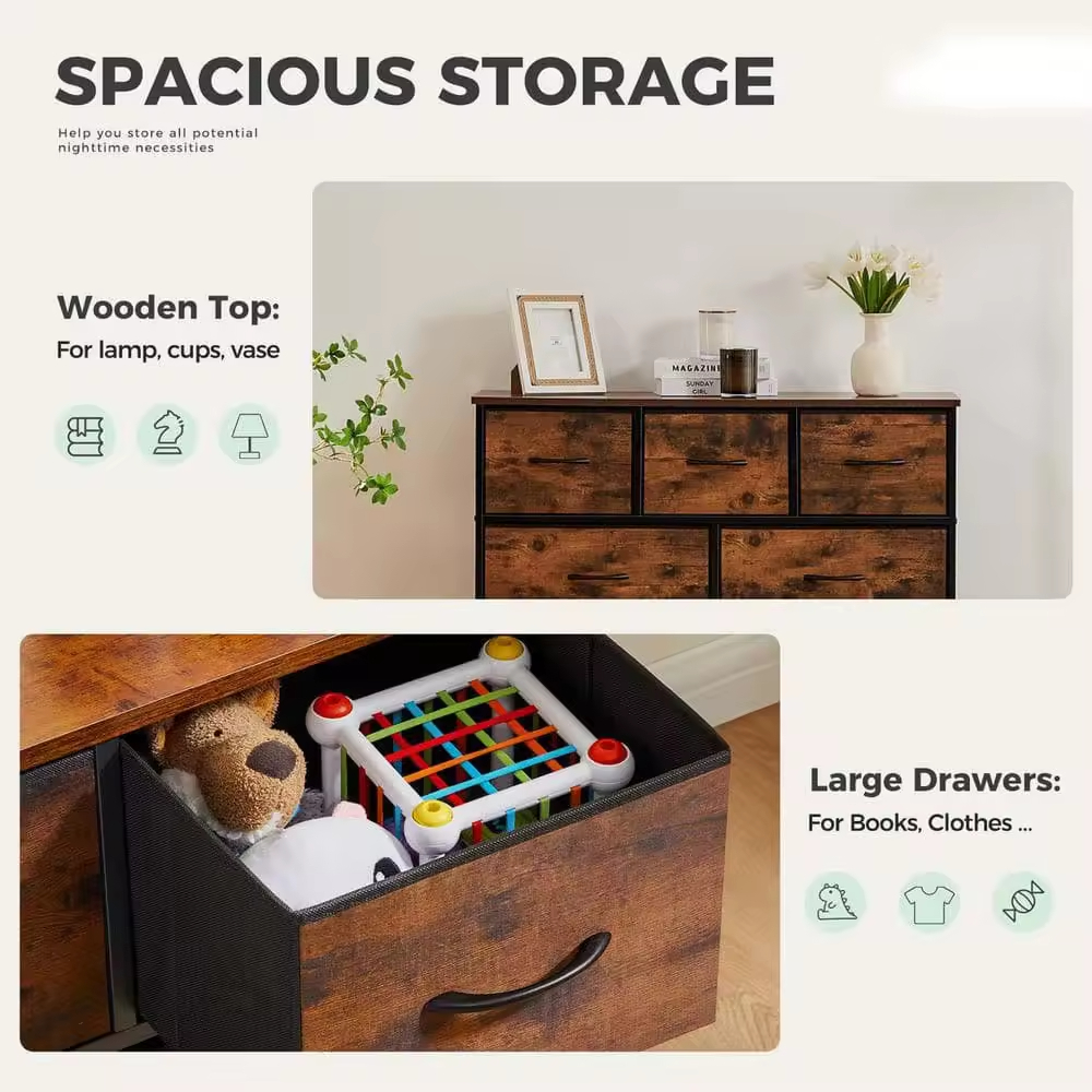 Modern 7-Drawer Acacia Wood Console Table Sturdy Storage Cabinet Organizer Bedroom Hallway Living Room Hotel Home Villa Workshop