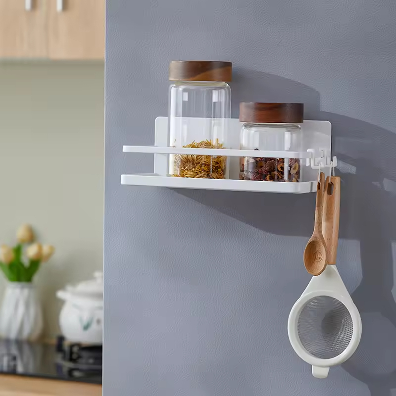 OEM ODM Custom Logo Metal Single Side Wall Refrigerator Storage for Spices Utensils Towel Holder Hooks Kitchen Magnetic Spicev