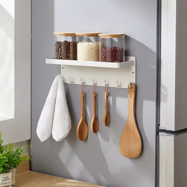Manufacturer Wholesale Magnetic Seven Hooks Key Hanger With Tray Wall-mounted Hook Shelf Non-punch Storage Rack With Hooks
