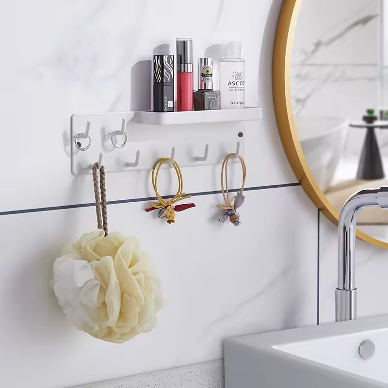 Sturdy Wall-Mounted Keyholder with Entryway Shelf Hooks Bathroom Suitable Keyholder Entrance Hanger for Jackets Glasses Leashes