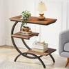 C-Shaped End Table Industrial 3-Tier Small Side Table for Couch Bedside Tables with Storage Shelves for Living Room Small Space