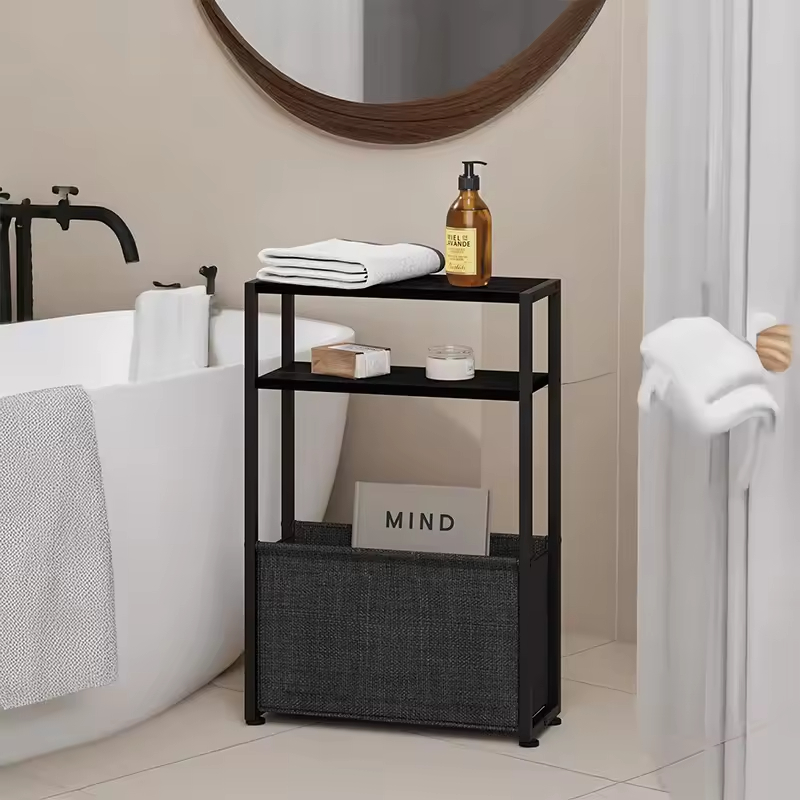 OEM&ODM Narrow End Table with Storage Basket for Compact Living Rooms Space-Saving Narrow Side Table with Fabric Basket