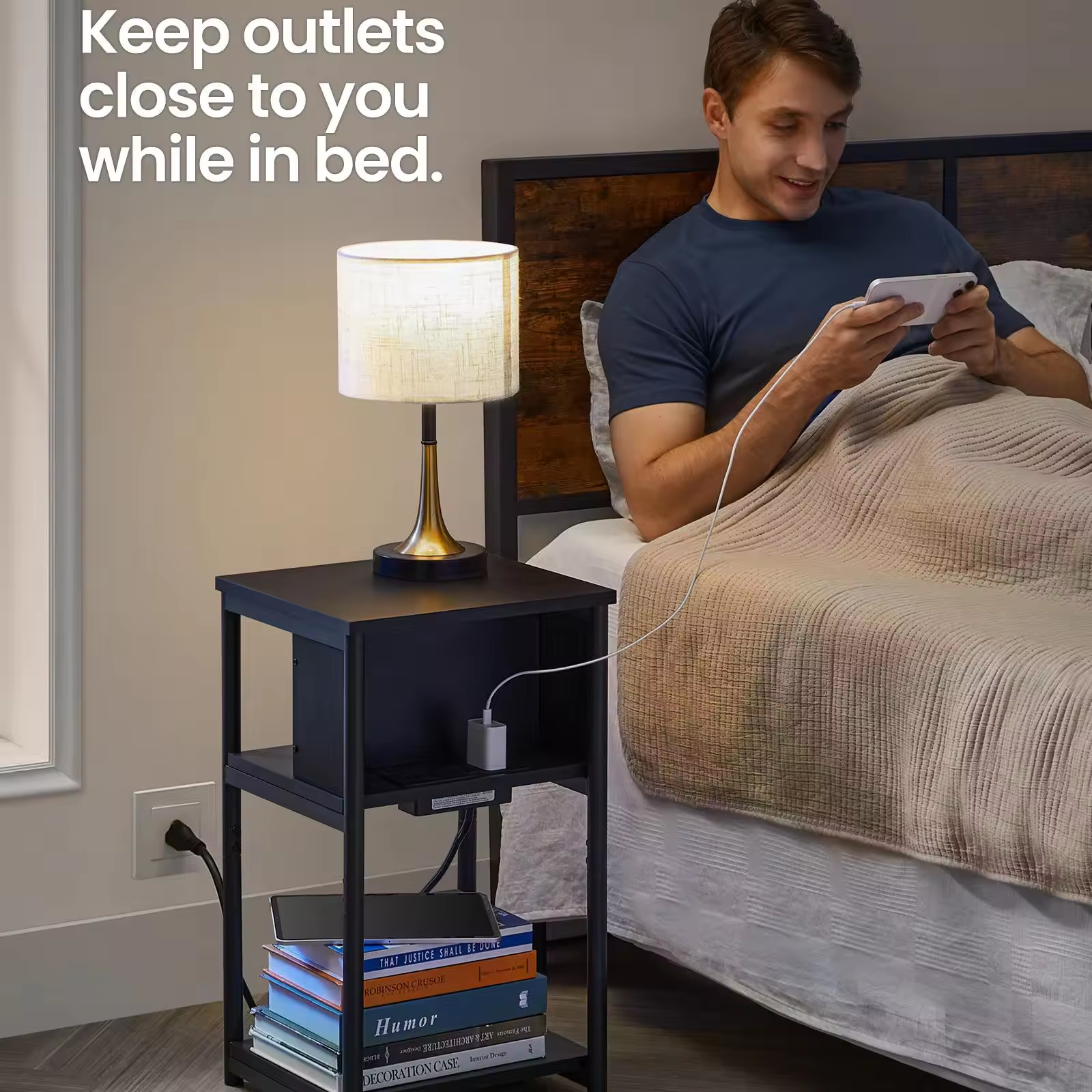 ODM OEM 2-Shelf Charging Station Side Table Nightstand Customizable Console Tables