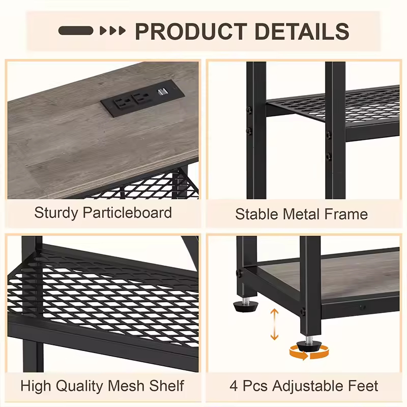 Custom Entryway Table Console Table with Charging Station Industrial Narrow Sofa Table with 5 Tier Storage Shelves