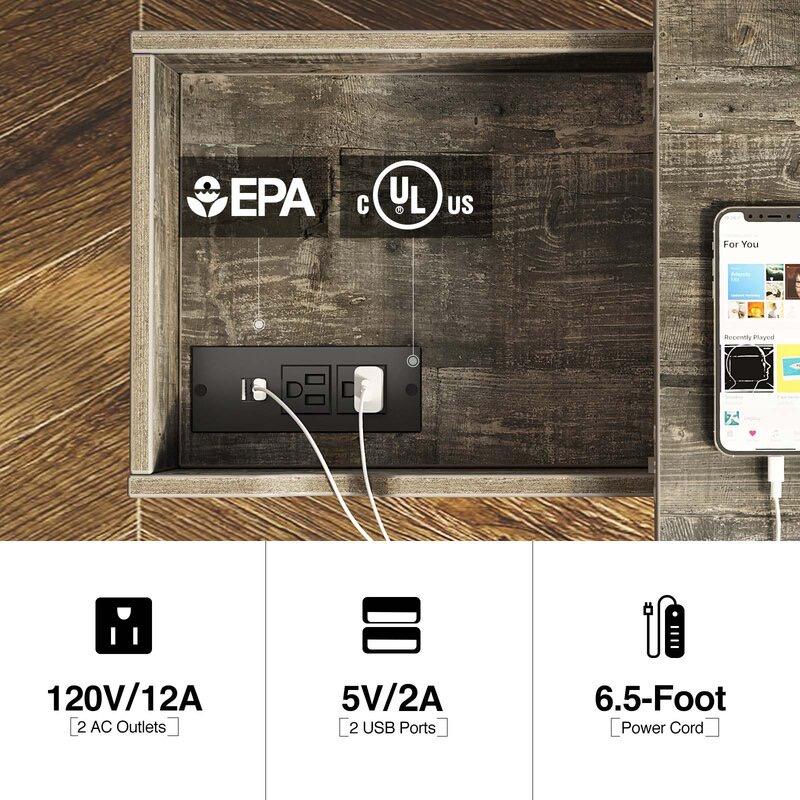 Factory Customize End Table Equipped With Built-in Outlets With USB Charging Ports End Table With Storage and Charging Station