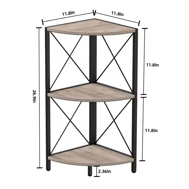 Factory Custom 3-Tiers Solid Wood Top Bookcase with Metal Base for Sofa Bed Side Versatile & Convenient Bookshelf