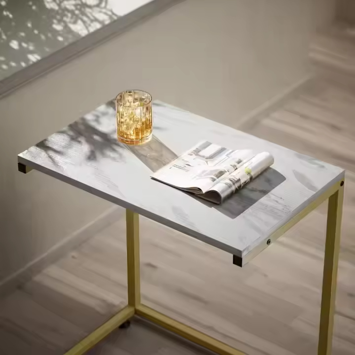 Lightweight Foldable Carbon Steel End Table for Hotel Dining Dorm Rooms Studio Apartments Compact Wooden Living Room Bedroom