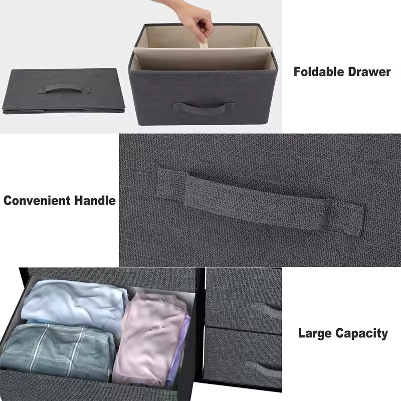 Multi-Size Fabric Drawer Chest (2/3/5/7/9 Bins) Metal Frame Space Saving Room Dresser Organizer Hotel/Apartment Storage Cabinet