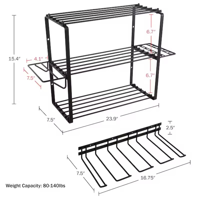 Factory Custom Multi-tool Hanger 23.9-in Black Steel Durable Black Metal Storage Shelf Shelf Display Storage Rack