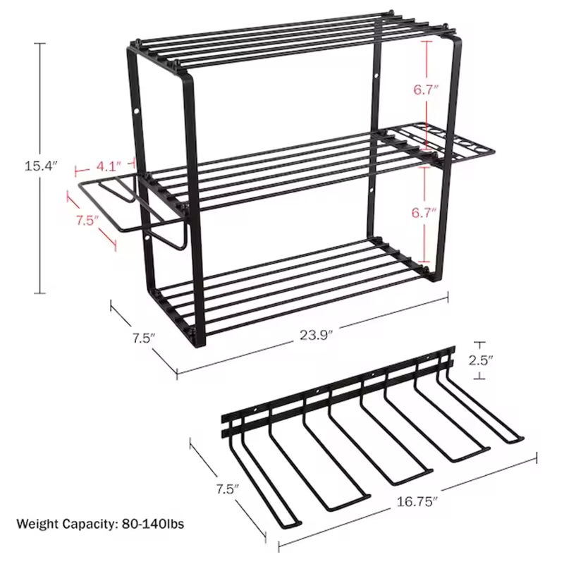 Factory Custom Multi-tool Hanger 23.9-in Black Steel Durable Black Metal Storage Shelf Shelf Display Storage Rack