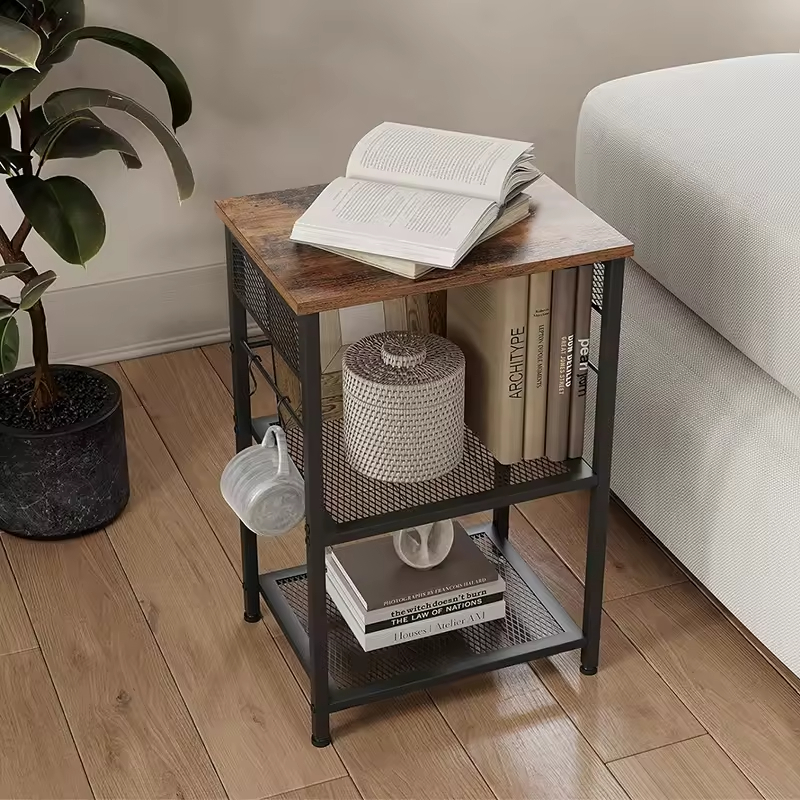 Factory Direct Sales 3-layer Stainless Steel Mobile Printer Stand Modern Printer Cart with Wheels and 2 Hooks Storage Rack