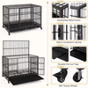 48'' XXL Indestructible Foldable Dog Crate 2 Lockable Doors Removable Metal Trays Wheels Extra Home Storage Organization