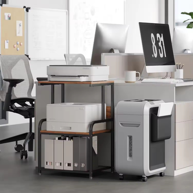 Factory Wholesale Solid Wood 3 Tier Mobile Printer Stand Cart with Wheels 2 Hooks Modern Design Office Furniture Bedroom Use