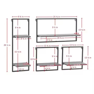 ODM OEM Coated Iron Frame Wall Shelving 4-Piece Floating Display Shelves Double Tiers Contemporary Living Room Home Storage