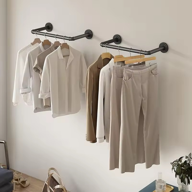 Wholesale Factory Customized Black Iron Rod Heavy Wall Mounted Industrial Pipe Hanger 2 Sets Detachable Strong Bathroom