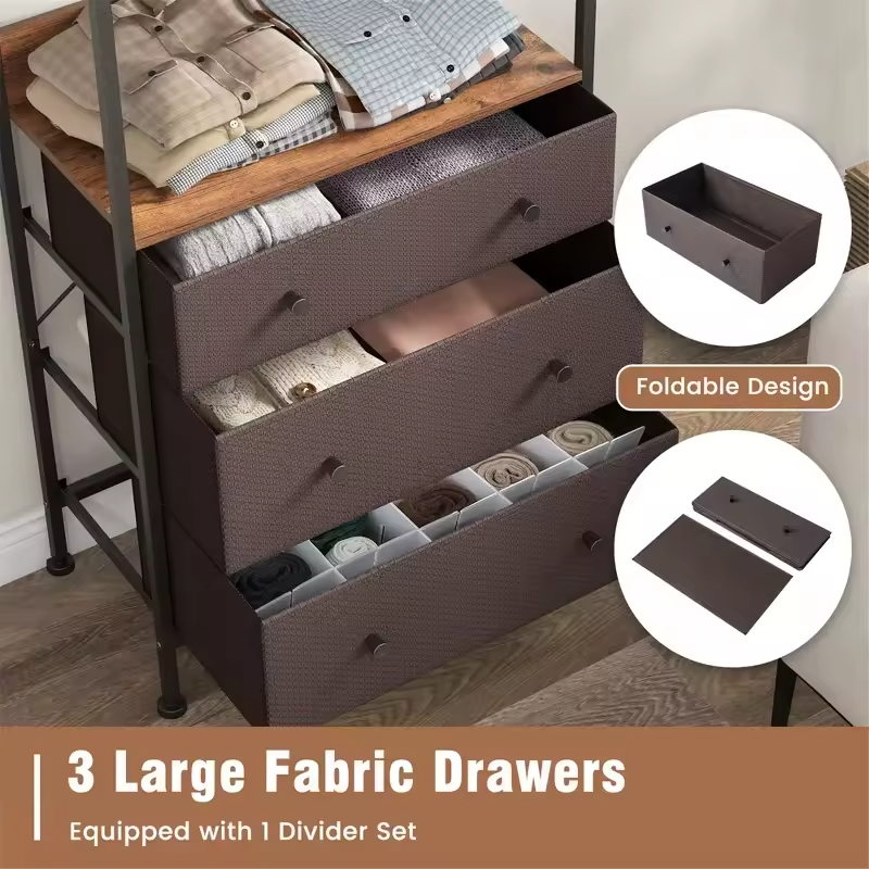 Vintage Multi-Functional Three-Layer Foldable Detachable Brown Wood+Metal Display Rack Customizable Wardrobe Bedroom Living Room
