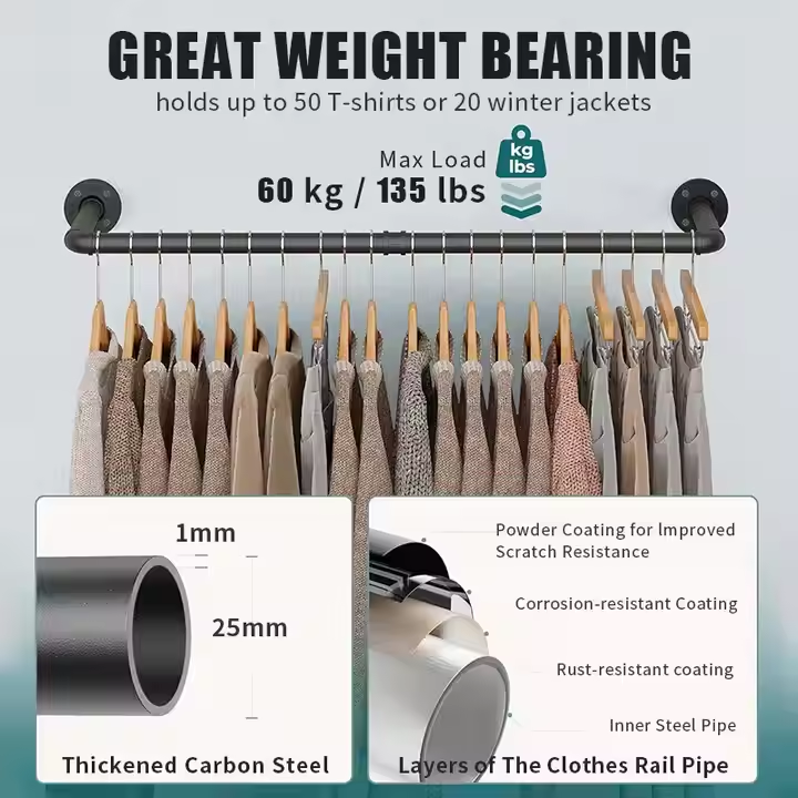 Industrial Metal Pipe Pants Hanger Wall Mount Detachable Design Strong Load-Bearing Modern for Multi-Purpose Laundry Wardrobe