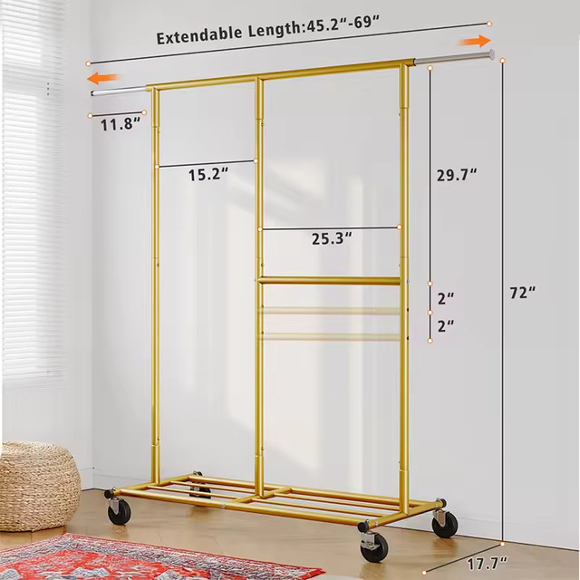 OEM & ODM 47.2'' Simple Freestanding Metal and Wood Garment Rack Customizable Wardrobe Space Rack for Bathroom Use