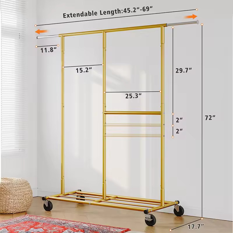 OEM & ODM 47.2'' Simple Freestanding Metal and Wood Garment Rack Customizable Wardrobe Space Rack for Bathroom Use