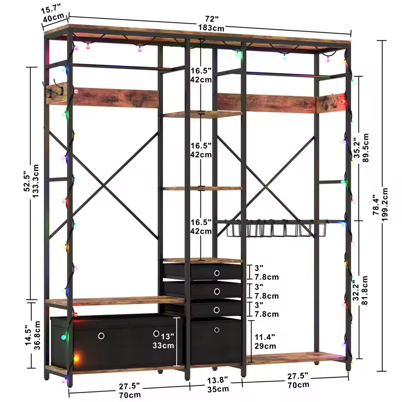 Factory Custom Heavy Duty 72'' Portable Freestanding Closet Organizer Wardrobe Rack Garment Rack for Bathroom Use