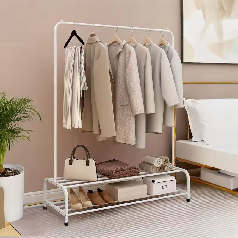Wholesale Waterproof Double Tier Eco-Friendly Movable Wood+Metal Rack Wheels for Home Storage Wardrobe Bathroom Living Room Use