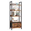 Factory OEM&ODM 5-Tier Wood and Metal Bookshelf Tall Bookcase with 2 Storage Drawers Industrial Display Standing Shelf Units