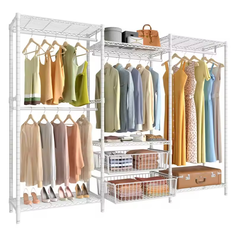 Custom Large Capacity Metal Freestanding Garment Rack for Clothes Storage Organization 3-tier Portable for Living Room Bedroom