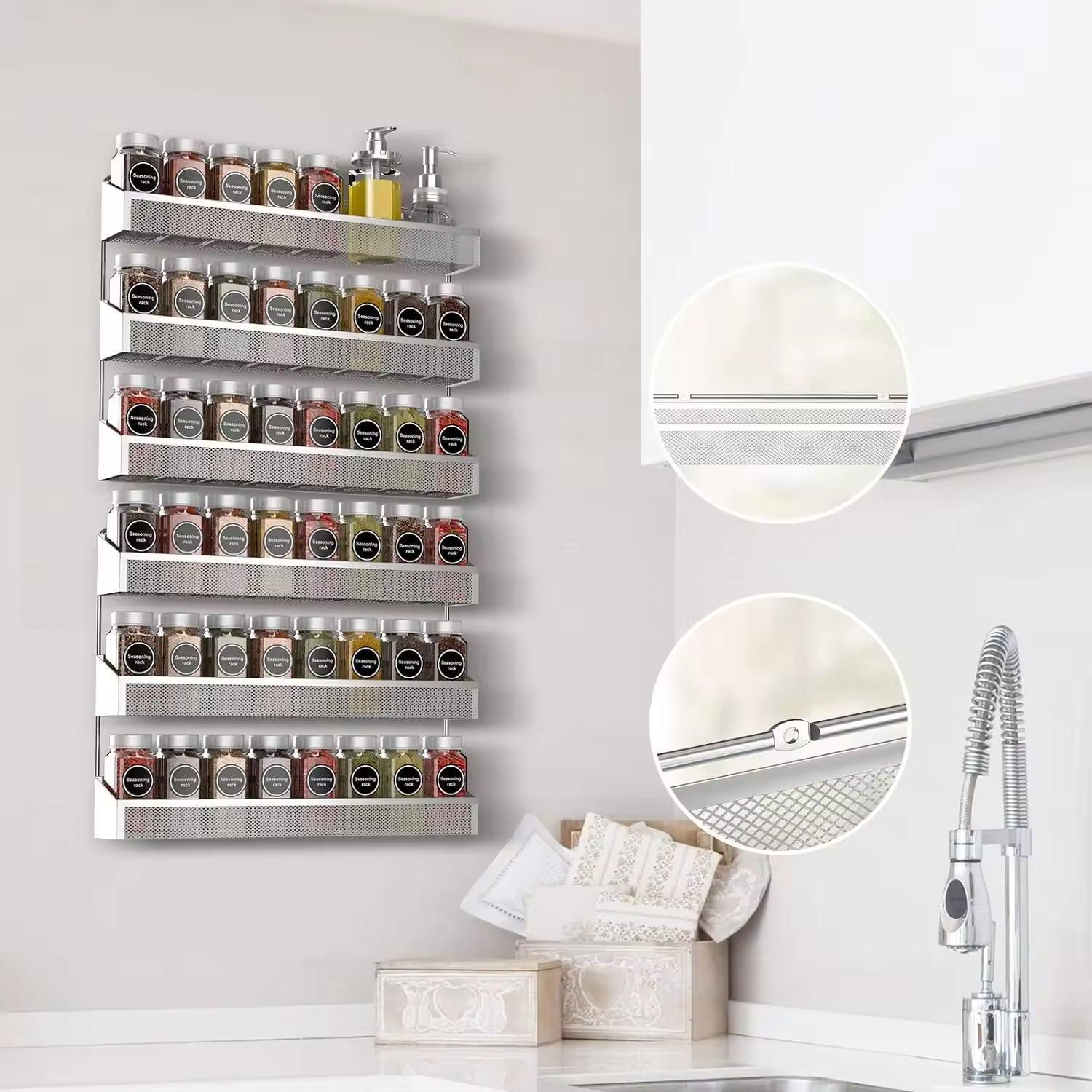 2 Pack 3-Tier Counter-Top Spice Rack Organizer Wall Mounted Storage Rack Hanging Shelf Spice Racks
