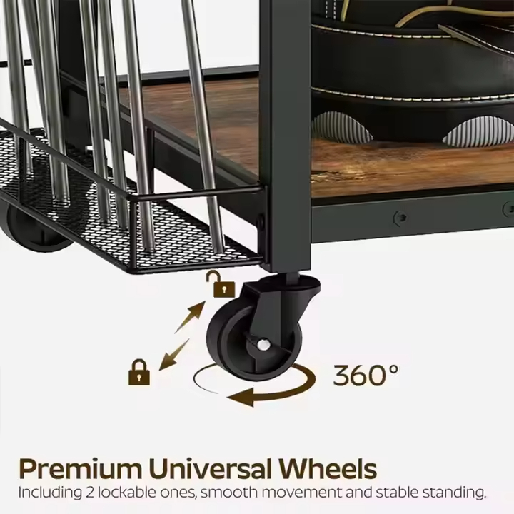 Factory Custom Rolling Carbon Steel Golf Storage Stand Rack Folding Club Shelves Organizer with Wheels for Bag & Equipment