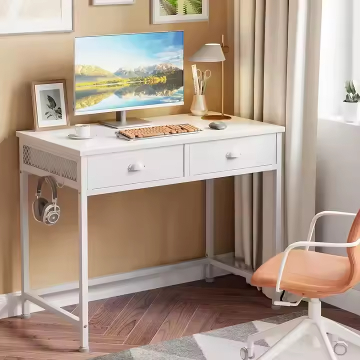 Wholesale 36 Inch Small White Computer Desk with 2 Fabric Drawers High Quality 2-Storage Living Room Furniture