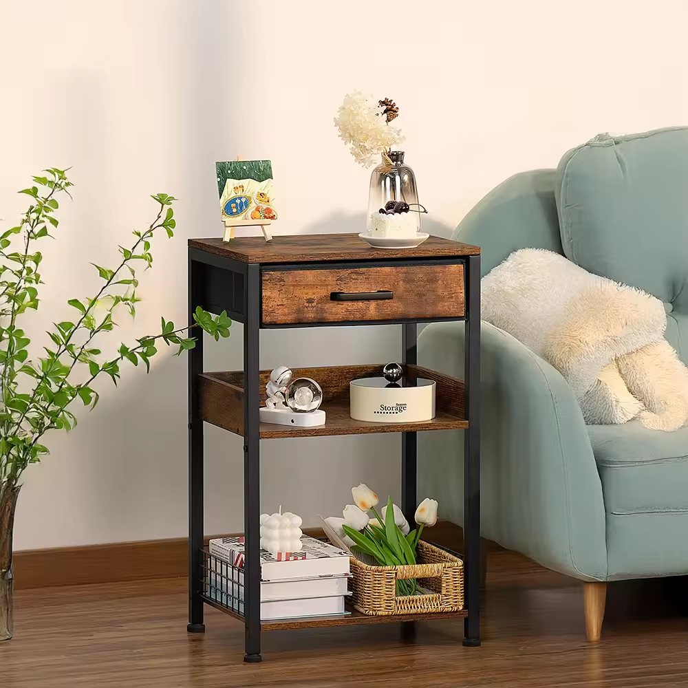 Industrial Nightstand with Storage