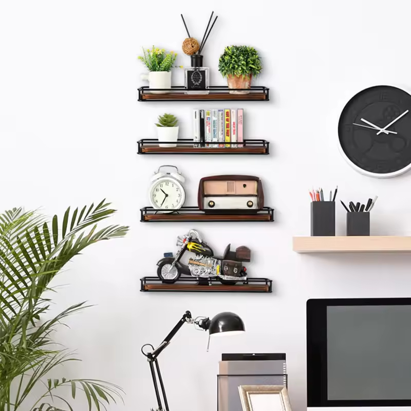 Manufacturer Custom 5 Jar Solid Wood Spice Rack (Set of 4) Wall Mounted Storage Racks Solid Wood and Metal Frame Spice Racks