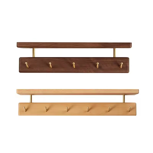 Modern Black Walnut Wooden Rectangle Coat Hook Key Storage Rack Punch-Free Wall Hanging Durable Space-Saving Home Decor Door