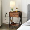 OEM ODM Custom End Table with Charging Station with 1 Wooden Drawers Livingroom Cabinet Couch Nightstand End Side Table