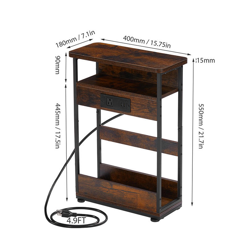 Commercial 3Tier Charging Table USB Ports Space-Saving End Table & Nightstand Multi-Scene Storage Shelf for Home/Hotel/Office