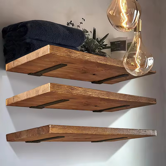 Modern Wooden Rectangle Shelves 15cm Depth with Metal Wall Brackets Functional Stylish Home Organization Solution 